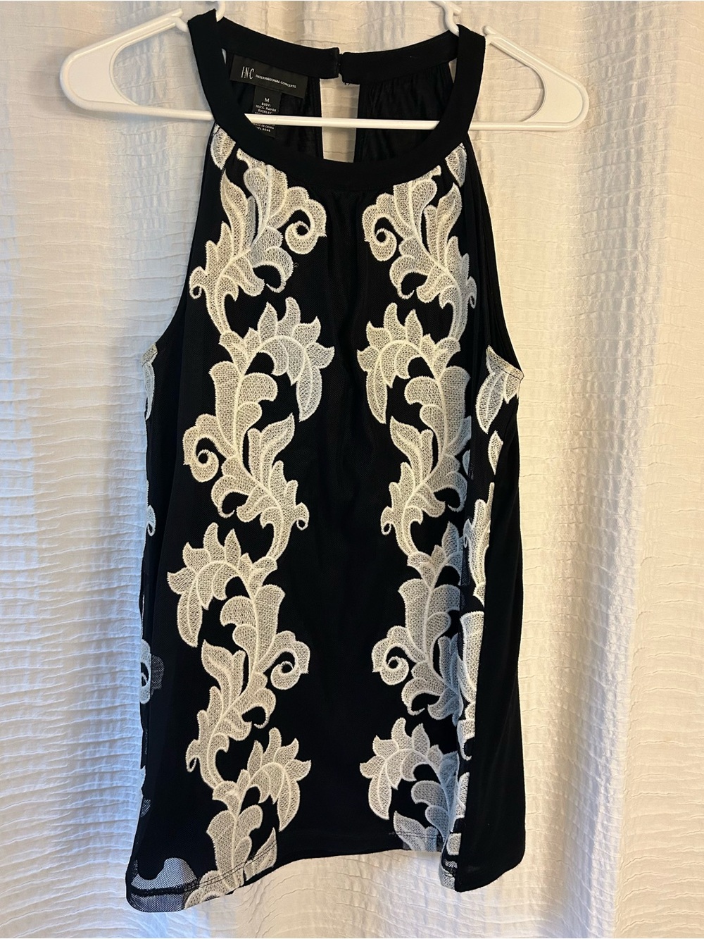 INC International Concepts Black Dress with White Embroidered Panels